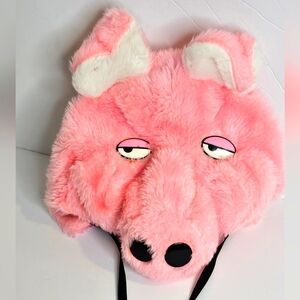 Vintage 80's plush pink pig hat